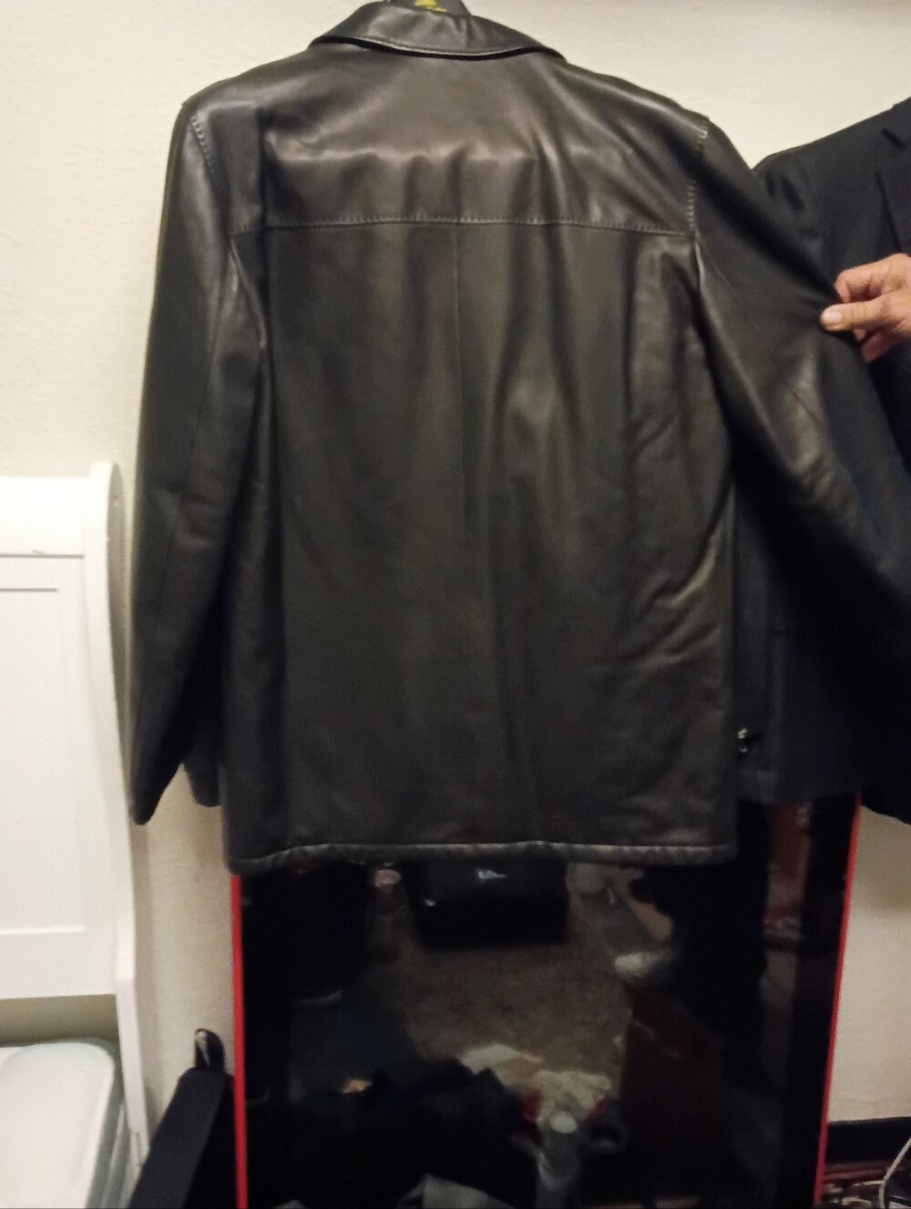 Kiton Black Leather Trench Coat